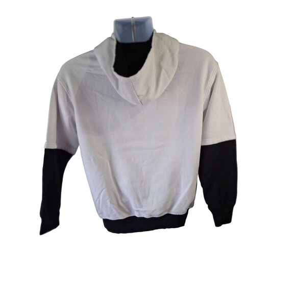 H&M Basic Hoodie Youth 16/18 White Black Colorblock Pullover Kangaroo Pocket - Picture 3 of 7